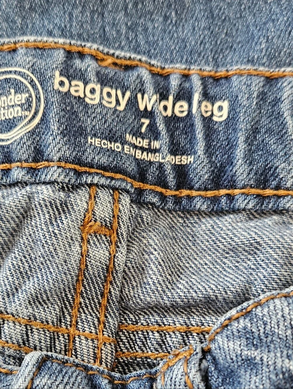 Wonder Nation Girls’ Baggy Wide Leg Jeans Size 7 Medium Wash 100% Cotton